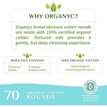 Organyc 100% Organic Cotton Rounds - Biodegradable Cotton, Chemical Free, For Sensitive Skin (210count) - Daily Cosmetics Beauty and Personal Care