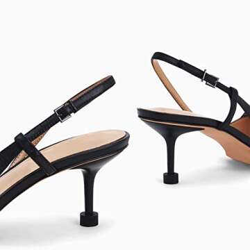 Coutgo Womens Low Kitten Heels Closed Pointed Toe Dress Shoes Slingback D'Orsay Rivets Buckle Elegant Wedding Pumps Black