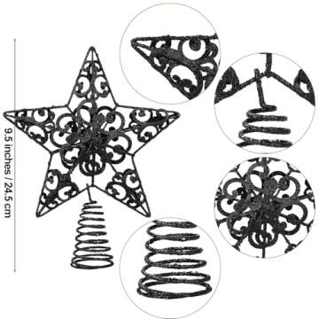 Aneco 10 Inches Metal Glittered Christmas Tree Topper Star Treetop Decoration for Christmas Home Decor, Black