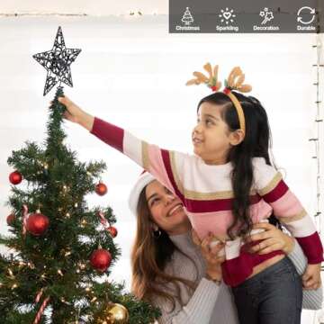 Aneco 10 Inches Metal Glittered Christmas Tree Topper Star Treetop Decoration for Christmas Home Decor, Black