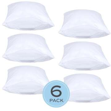 White Classic King Pillow Covers with Zipper 6 Pack - 20 x 36 Ultra-Soft, Cozy and Noiseless King Pillow Protector, 200 Thread Count, Envelope Closure, Fade-Resistant Material for a Restful Sleep