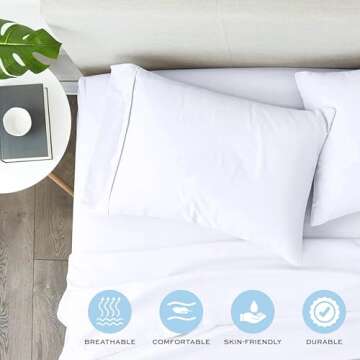 White Classic King Pillow Covers with Zipper 6 Pack - 20 x 36 Ultra-Soft, Cozy and Noiseless King Pillow Protector, 200 Thread Count, Envelope Closure, Fade-Resistant Material for a Restful Sleep