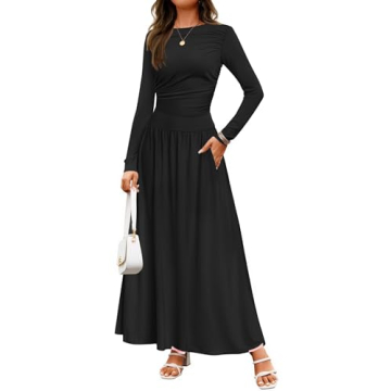 ZESICA Elegant Women's Long Sleeve Maxi Dress with Pockets