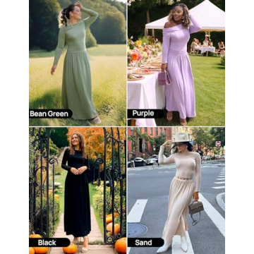 ZESICA Elegant Women's Long Sleeve Maxi Dress with Pockets