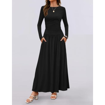 ZESICA Elegant Women's Long Sleeve Maxi Dress with Pockets