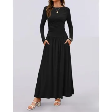 ZESICA Elegant Women's Long Sleeve Maxi Dress with Pockets