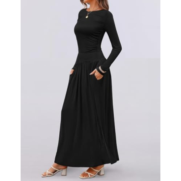 ZESICA Elegant Women's Long Sleeve Maxi Dress with Pockets