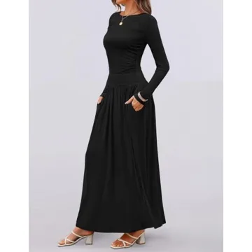 ZESICA Elegant Women's Long Sleeve Maxi Dress with Pockets