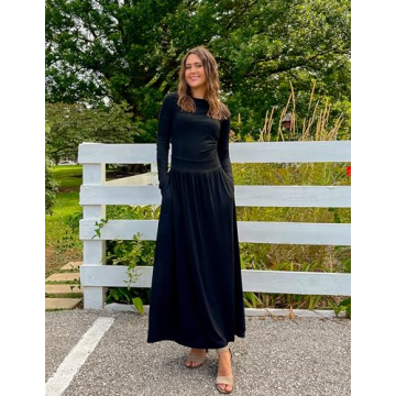 ZESICA Elegant Women's Long Sleeve Maxi Dress with Pockets