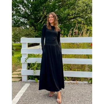 ZESICA Elegant Women's Long Sleeve Maxi Dress with Pockets