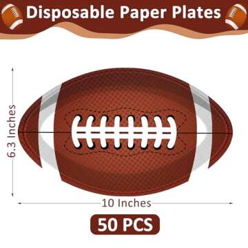 QZYL 50 PCS Football Plates, Football Party Plates, Football Shaped Disposable Paper Plates, Touchdo...