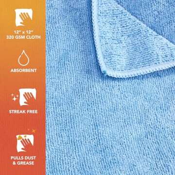 Arkwright Microfiber Cleaning Cloths - (Pack of 12) Lint & Streak-Free Drying Wash Towels, 320 GSM Super Absorbent & Quick Dry, Perfect Cleaner for Car, Glass, and Window, 12 x 12 in, Blue