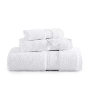 LANE LINEN Luxury Bath Towels Set - 3 Piece 100% Cotton Bathroom Towels, Quick Dry, Extra Aborbent, Super Soft Towels Set 1 Hand Towel, 1 Wash Cloths, 1 Bath Towel, White