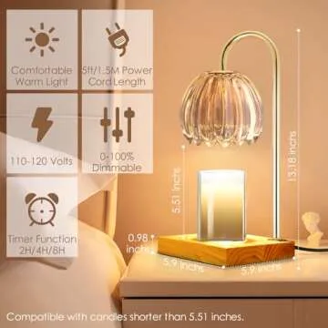 YIEELOG Candle Warmer Lamp with Timer, Dimmable Candle Melter Lamp for Small & Large Jar Candles, Top Down Electric Melting Lamp, Vintage Candle Heater Light for Scented Candles(Amber)