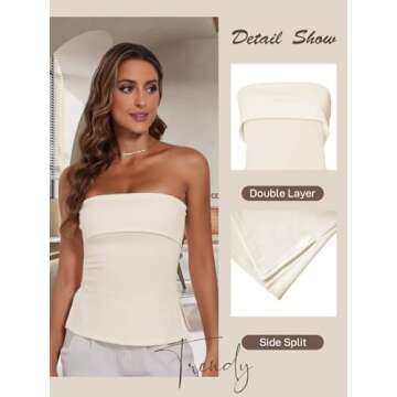 Strapless Tube Tops for Women Backless Going Out Bandeau Top Sexy Trendy Off Shoulder Side Split Sum...