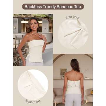 Strapless Tube Tops for Women Backless Going Out Bandeau Top Sexy Trendy Off Shoulder Side Split Summer Bustier Tops Apricot