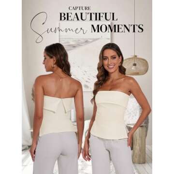 Strapless Tube Tops for Women Backless Going Out Bandeau Top Sexy Trendy Off Shoulder Side Split Summer Bustier Tops Apricot