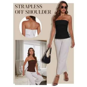 Strapless Tube Tops for Women Backless Going Out Bandeau Top Sexy Trendy Off Shoulder Side Split Summer Bustier Tops Apricot