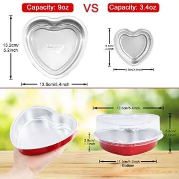 HEYYUMI Aluminum Foil Mini Heart Cake Pan, 25pcs 9oz Disposable Heart Shaped Cake Pans with Lids,Cup...