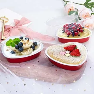 HEYYUMI Aluminum Foil Mini Heart Cake Pan, 25pcs 9oz Disposable Heart Shaped Cake Pans with Lids,Cupcake Liners Muffin Tins,Cupcake Baking Cups Ramekins Containers Red