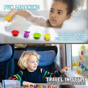 ALPHABATH Suction Bath Toys Alphabet Letters Numbers 42pcs Montessori Stimulating Autism Sensory No Mold Free Preschool Daycare Spelling Math Learn Build Connect Travel Kids Toddlers Ages 1 2 3 Years