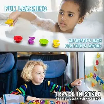 ALPHABATH Suction Bath Toys Alphabet Letters Numbers 42pcs Montessori Stimulating Autism Sensory No Mold Free Preschool Daycare Spelling Math Learn Build Connect Travel Kids Toddlers Ages 1 2 3 Years