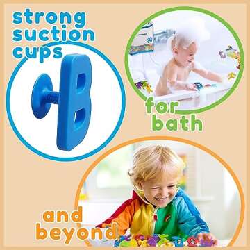 ALPHABATH Suction Bath Toys Alphabet Letters Numbers 42pcs Montessori Stimulating Autism Sensory No Mold Free Preschool Daycare Spelling Math Learn Build Connect Travel Kids Toddlers Ages 1 2 3 Years