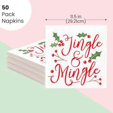Sparkle and Bash 50 Pack Jingle & Mingle Christmas Cocktail Napkins, 5x5 inch Paper Napkins for Xmas Winter Season Holiday Party Supplies