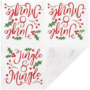 Sparkle and Bash 50 Pack Jingle & Mingle Christmas Cocktail Napkins, 5x5 inch Paper Napkins for Xmas Winter Season Holiday Party Supplies