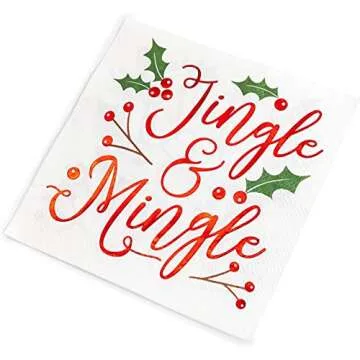 Sparkle and Bash 50 Pack Jingle & Mingle Christmas Cocktail Napkins, 5x5 inch Paper Napkins for Xmas Winter Season Holiday Party Supplies