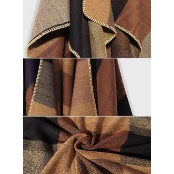 Bestshe Women's Boho Open Front Poncho Knitted Plaid Shawl Wrap Cape Tassel Cardigan Sweater