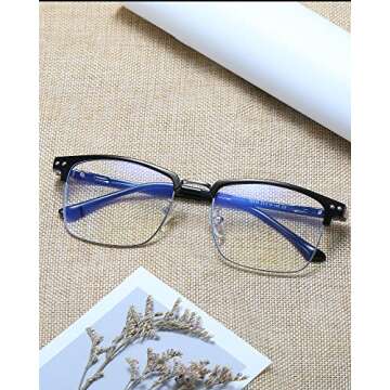 GUZTAG Blue Light Blocking Glasses Men Computer Gaming Square Semi Rim Glasses for Men/Women - Anti Eyestrain