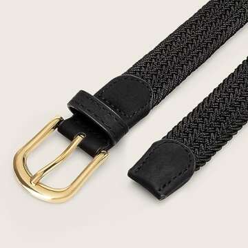 EsengNoyi Women's Skinny Braided Adjustable Stretch Belt with Gold Buckle