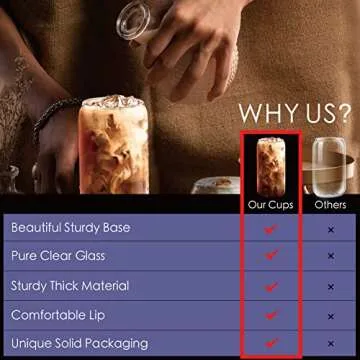 Combler Glass Cups Set of 4, 16 oz Glass Cups without Lids and Straws