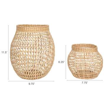 Bloomingville A90902779 Glass Insert Sizes Natural Seagrass Lanterns (Set of 2), 9", Brown