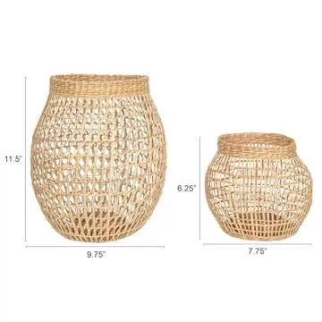 Bloomingville A90902779 Glass Insert Sizes Natural Seagrass Lanterns (Set of 2), 9", Brown