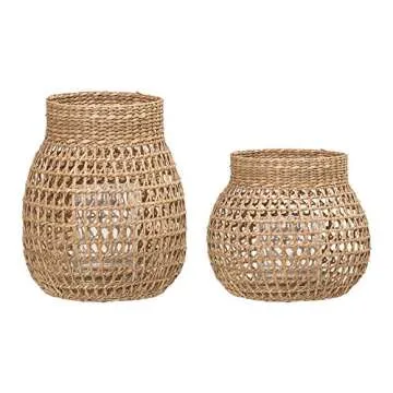 Bloomingville A90902779 Glass Insert Sizes Natural Seagrass Lanterns (Set of 2), 9", Brown