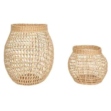 Bloomingville A90902779 Glass Insert Sizes Natural Seagrass Lanterns (Set of 2), 9", Brown
