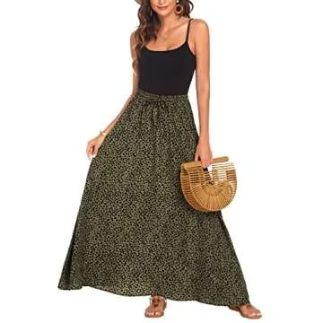 Bluetime Women Boho Summer Chiffon Long Dress Beach Cover Up Casual High Waisted Maxi Skirt (S, Floral16)