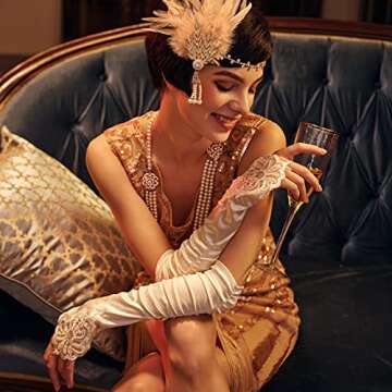 BABEYOND Short Opera Party 20s Fingerless Satin Gloves Tea Party Stretchy Adult Size Elbow Length