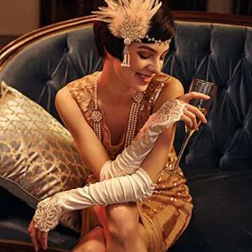 BABEYOND Short Opera Party 20s Fingerless Satin Gloves Tea Party Stretchy Adult Size Elbow Length