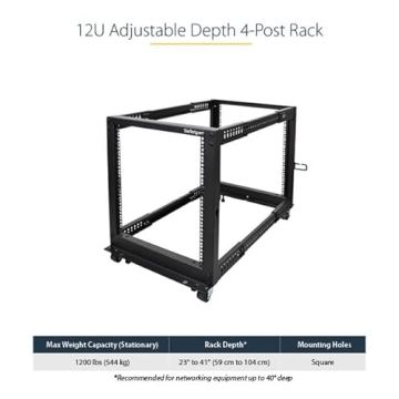 Durable StarTech 4-Post 12U Mobile Open Frame Server Rack