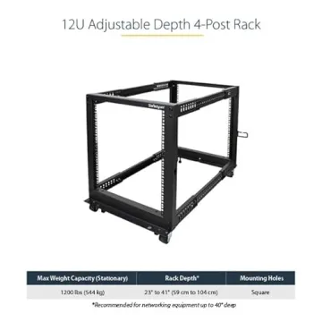 Durable StarTech 4-Post 12U Mobile Open Frame Server Rack