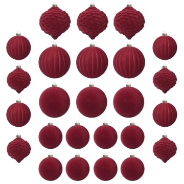 KI Store Velvet Christmas Balls Burgundy 25pcs Flocked Christmas Tree Ornaments Assortment for Xmas ...
