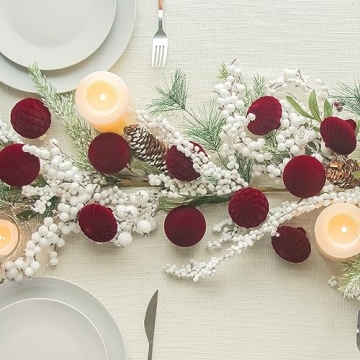 KI Store Velvet Christmas Balls Burgundy 25pcs Flocked Christmas Tree Ornaments Assortment for Xmas Tree Holiday Decor