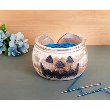 Wooden Yarn Bowl Knitting Halloween Decoration Large Crochet Yarn Holder YB2207 Handmade Crocheting Accessories and Supplies Organizer 7 x 4"