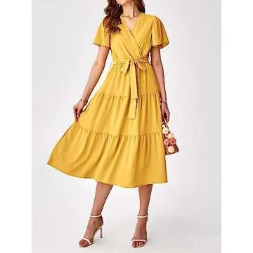 PRETTYGARDEN Summer Dresses for Women 2024 V Neck Tie Waist