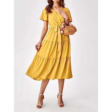 PRETTYGARDEN Summer Dresses for Women 2024 V Neck Tie Waist
