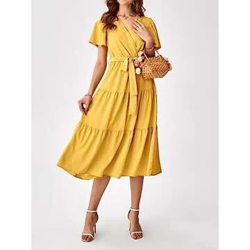 PRETTYGARDEN Summer Dresses for Women 2024 V Neck Tie Waist