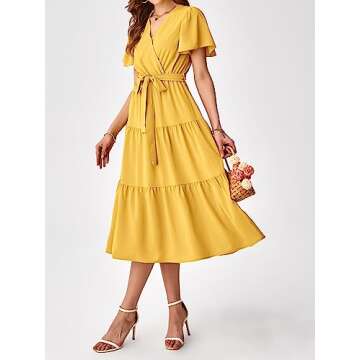 PRETTYGARDEN Summer Dresses for Women 2024 V Neck Tie Waist